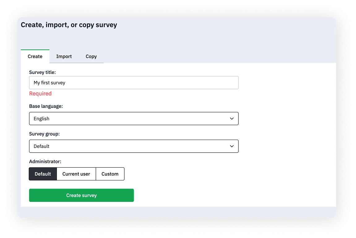 Create survey screen