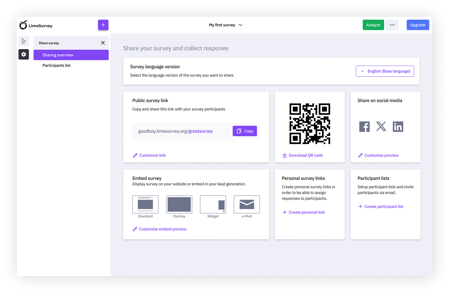 Sharing overview page
