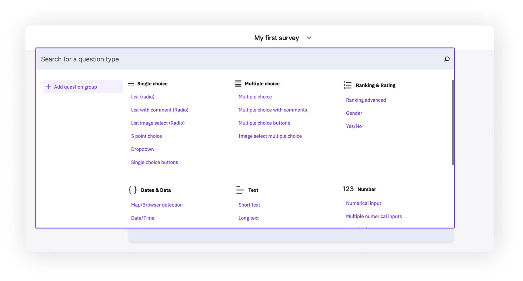 Add question flyout menu