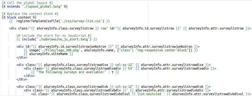 Some twig code, for Survey List